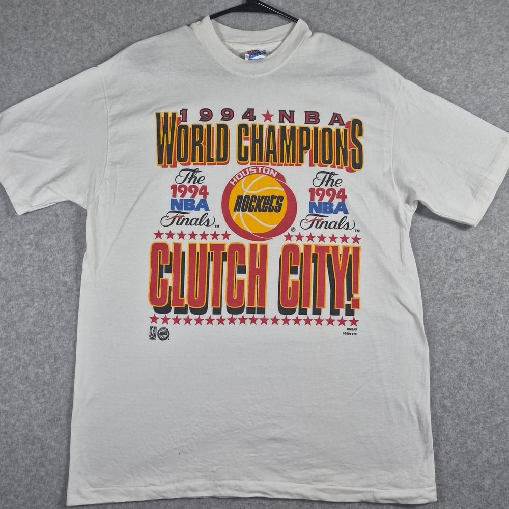 VTG Hanes T-Shirt Men L White 1994 Houston Rockets NBA Champions Clutch City Tee